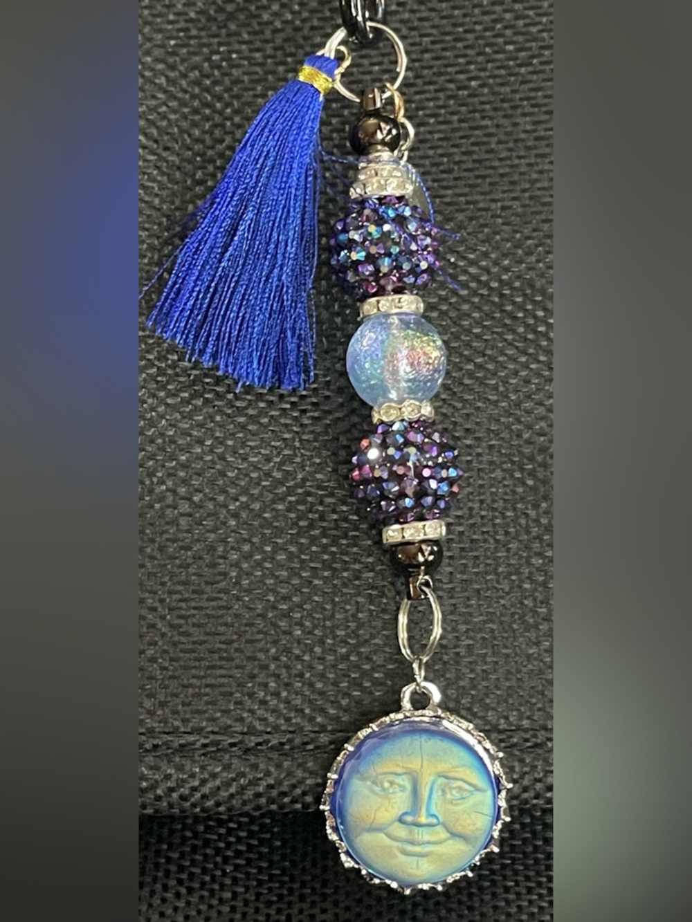 Blue Tassel Moon Charm Keychain - Women's Accessory